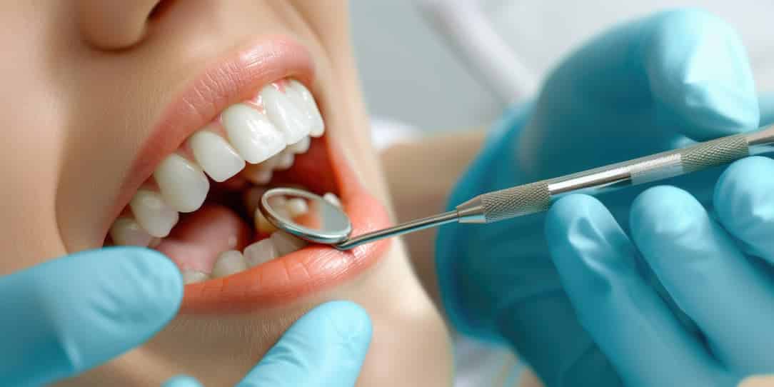 Dentist examining tooth shape, gum line, and bite during cosmetic treatment planning